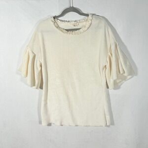 POL Women's Ruffle Bell Sleeve Top Cream Medium Short Sleeve coquette soft angel